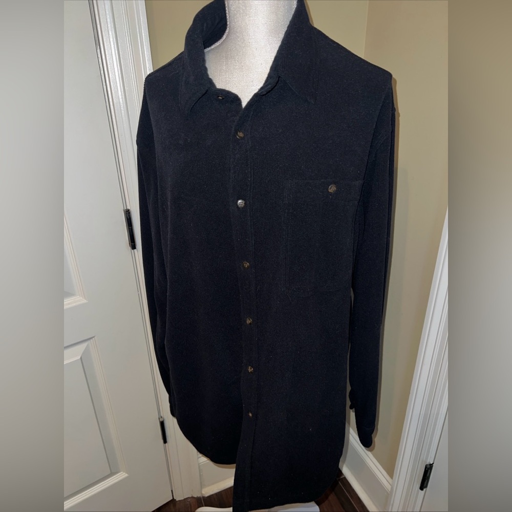 Lewis Creek Men XL Black Corduroy Long Sleeve Button Shirt Pockets Cord Shirt